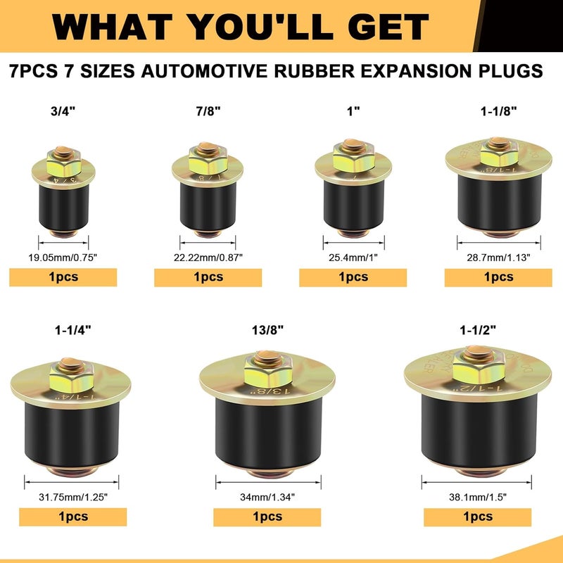 Siptenk Freeze Rubber Expansion Plug, 7 Sizes 3/4" 7/8" 1" 1-1/8" 1-1/4" 1-3/8" 1-1/2" Automotive Rubber Expandable Freeze Plugs for Engine - Image 2